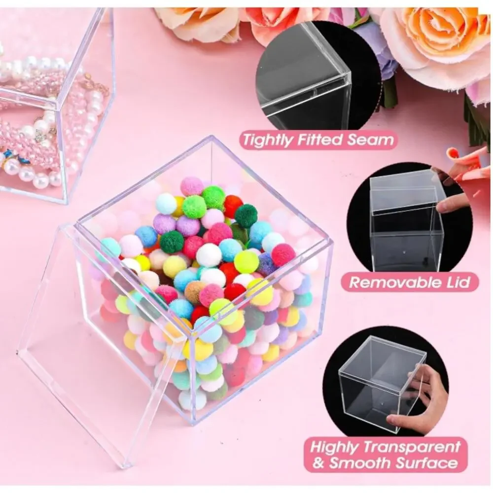 Clear Acrylic Storage Boxes w/ Lids 4x4x4 Set of 4 Cube Containers NEW